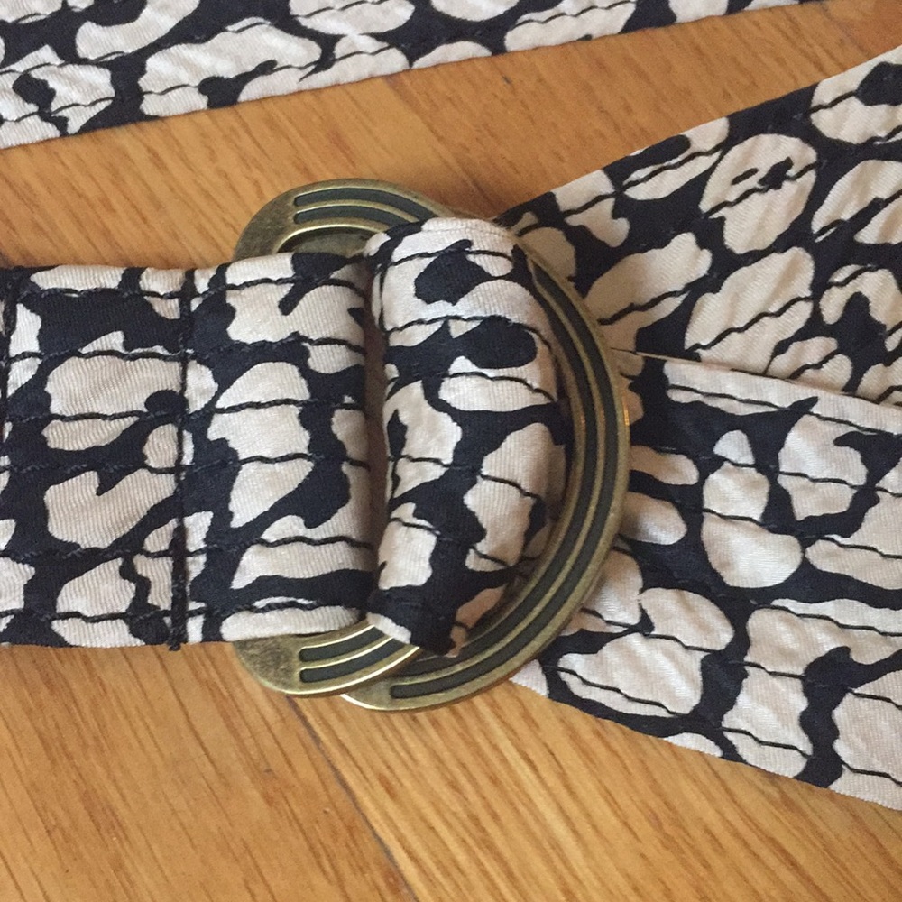 J.Crew Silk Black & Tan Print Belt w. Metal Buckle